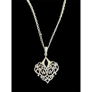 Sterling Silver Boho Filagree Heart Pendant Necklace 20” Chain 925 Boma